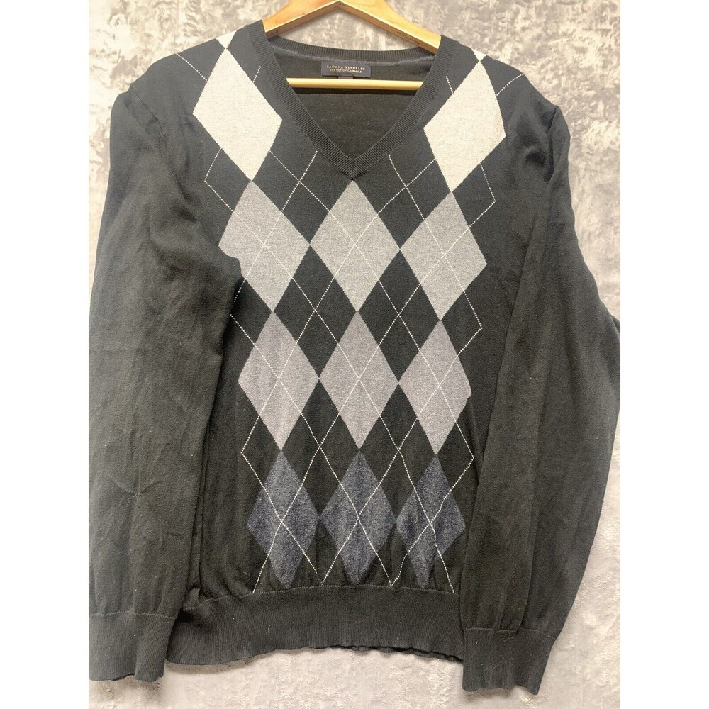 Banana  Republic Men Argyle Sweater XL.  Grey/blk.  Old Money academia cashmere